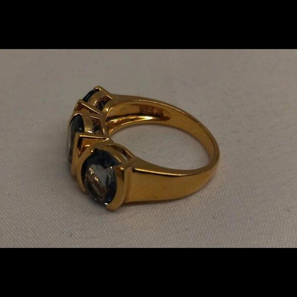Statement Sterling Silver Gold Toned Blue Stones Ring, size 7 - Picture 4 of 9